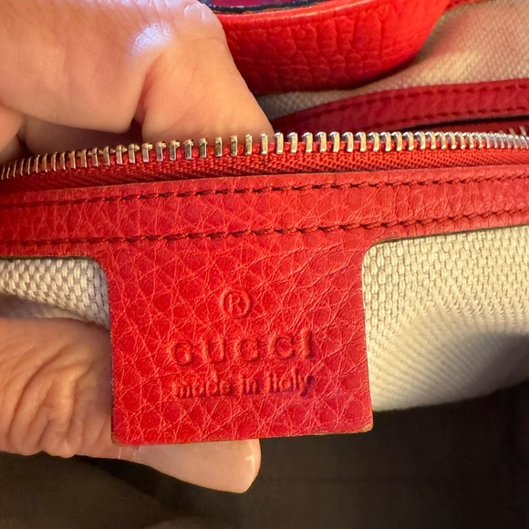 Excellent Conditions Authentic GUCCI Red/ Orange Leather Soho Tote Hand Bag - Picture 13 of 16